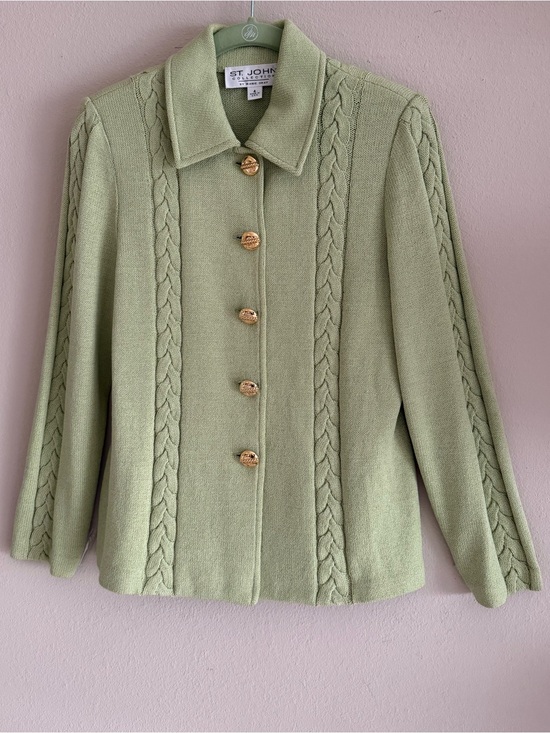 St. John Collection Jackets & Blazers - St. John Collection Light Green Santana Knit Blazer Size 4 Gold Buttons Logo